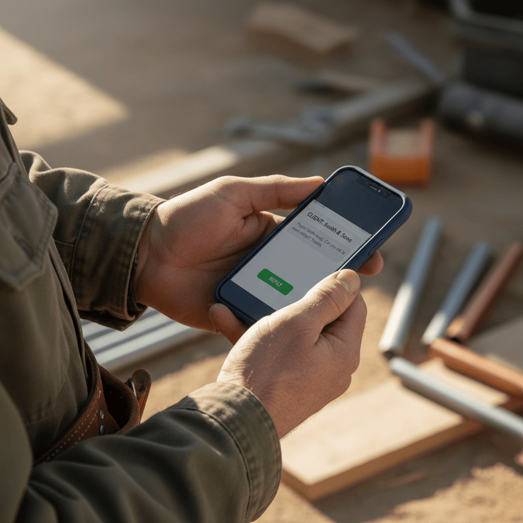 Contractor reviewing automation dashboard on smartphone